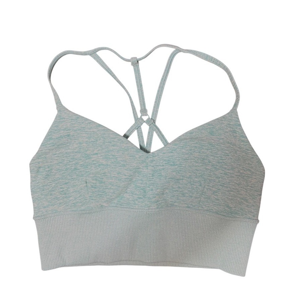 ALO Yoga Lavish Bra XS‎ Light Blue Heathered Crisscross Back Activewear Top